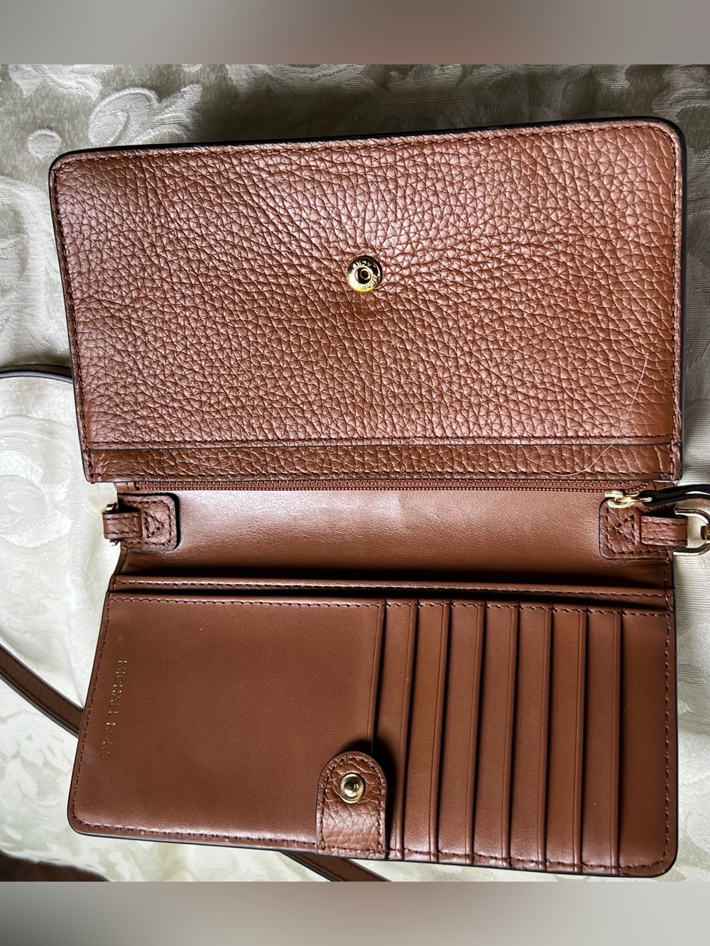 Michael Kors Brown Jet Set Charm Small Phone Crossbody with Gold Hardware